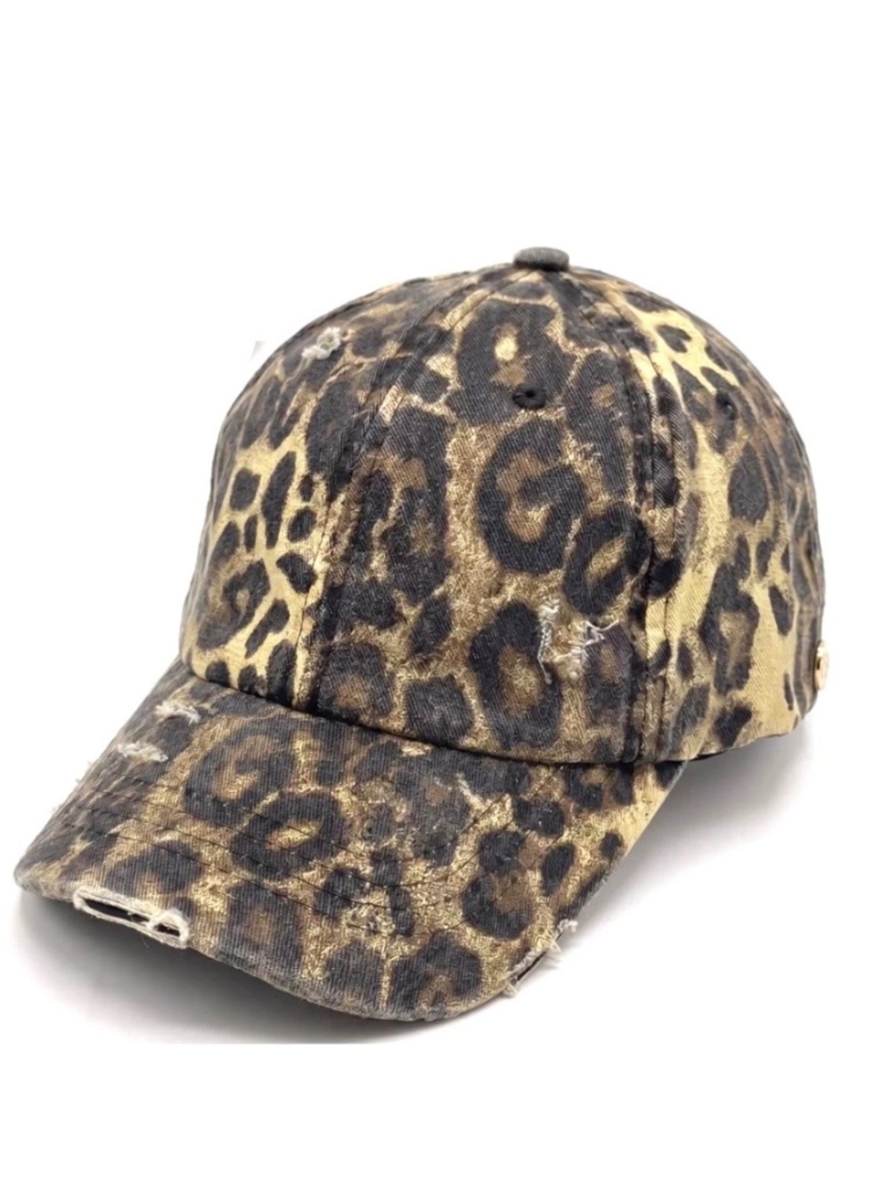 Funky Junque Side Button Criss Cross Ponytail Hat In Leopard Print - NWT